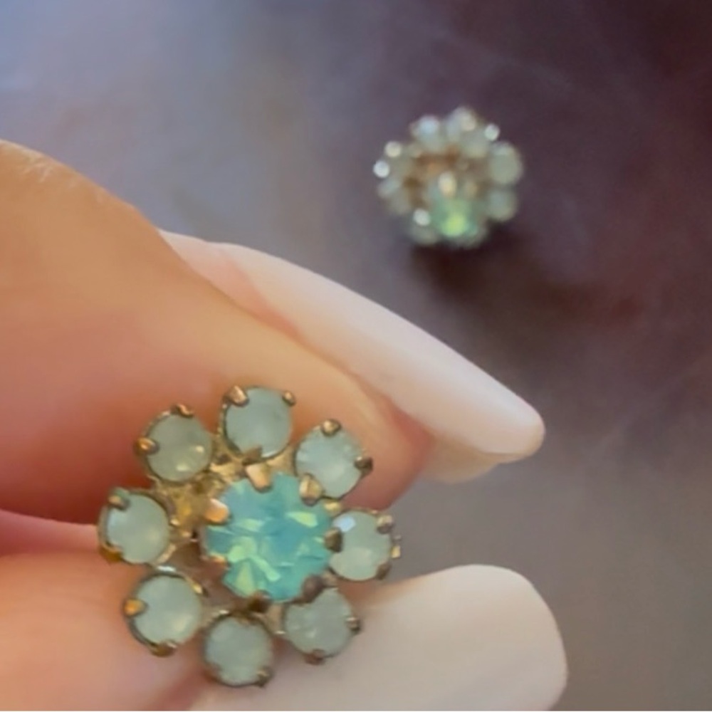 Gold and Green Flower Stud Earrings